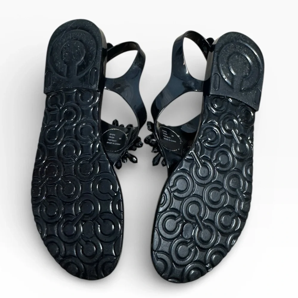 Coach Hilda Black Jelly Sandals Floral Beaded Accent Womens US 8 Summer Flats - Picture 9 of 9